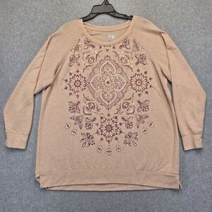 Terra & Sky Tan Graphic Long Sleeve Blouse